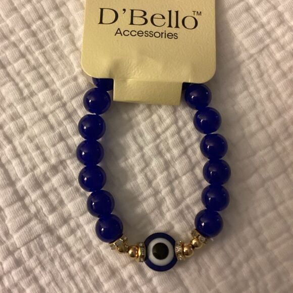 NWT stretch bracelet, Blue, gold, beads, charm eye protection - Picture 2 of 3